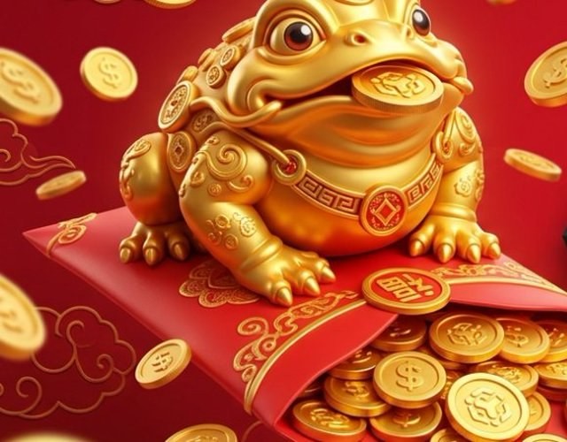 The $CHAN mascot — a golden three-legged fortune toad sitting on a red envelope full of gold coins